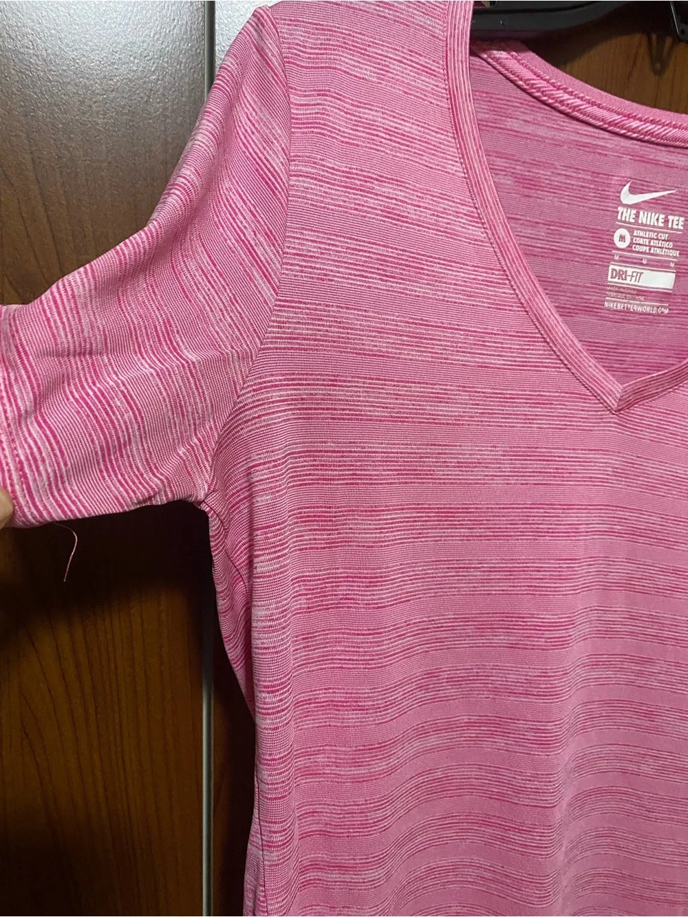 Nike Pink Heathered V-Neck Short Sleeve Tee